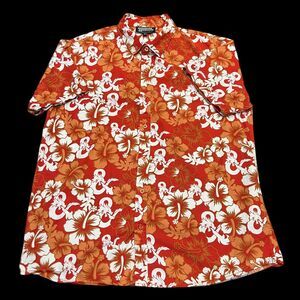 Dungeons and Dragons Mens Hawaiian Shirt Short Sleeve All Over Logo Orange Sz L